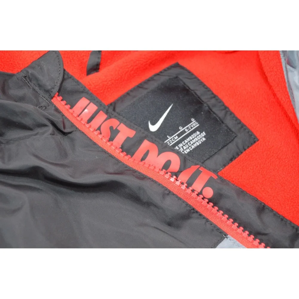 Nike Boys Hooded Gray Black Jacket Fleece Lining Size L / 6-7  Years  JUST DO IT